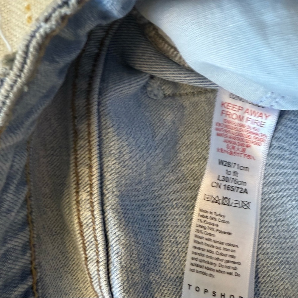 Topshop Cropped High Rise Straight Leg Denim Jeans Raw Hems in Bleach Size 28 - Picture 11 of 11